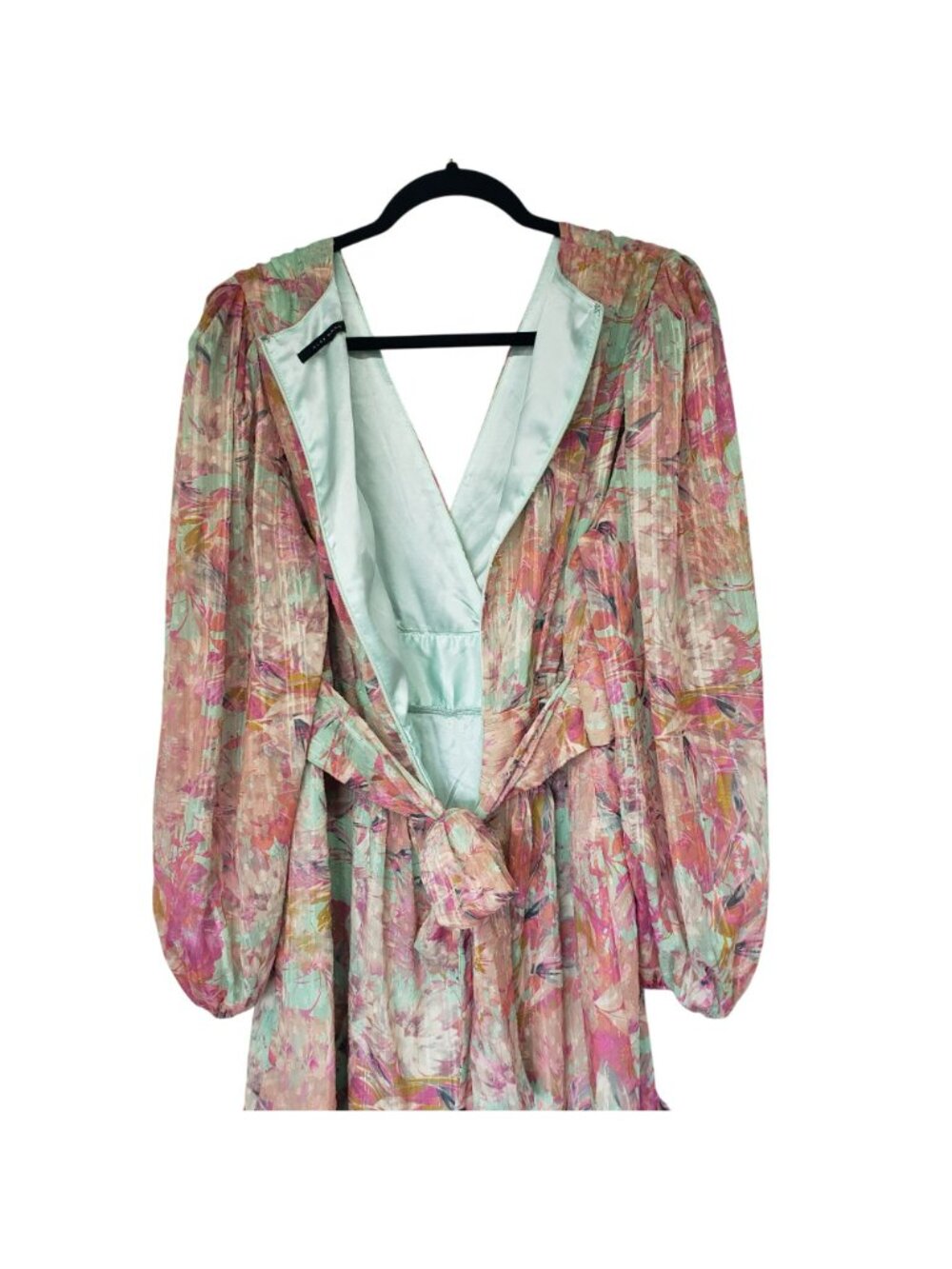 Alex Marie Simone V Neck Long Sleeve Dress Pink Teal Floral Wedding Guest Spring - Picture 12 of 12